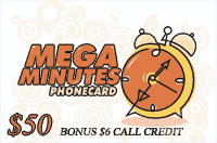 Mega Minutes Phonecard $50
